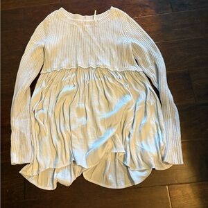 Light blue knit and satin long sleeve shirt